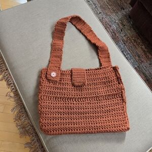 Handcrafted 👜 Crocheted Tote Bag – Rustic Clay Color with Decorative Accents